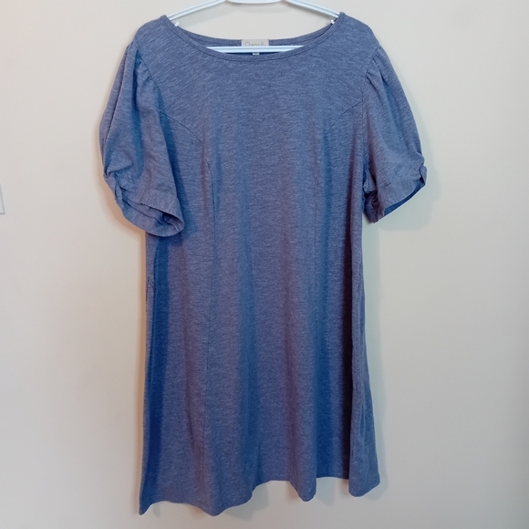 Women's Plus Size Chenault Slate Blue Casual Tshirt Dress Ruched Sleeves Midi 1X - Picture 4 of 15